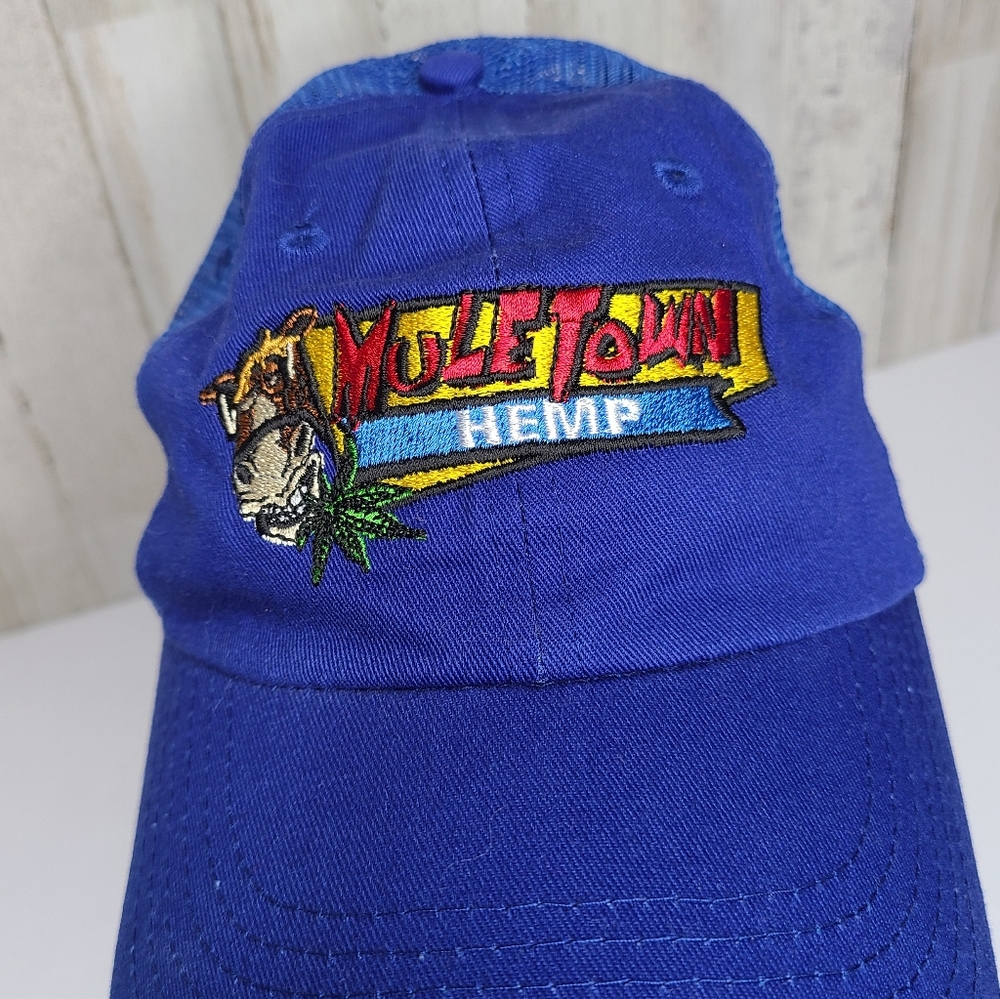 Adams Hat Mule Town Hemp Blue Trucker Hat Unisex NWT